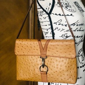 AL& C vintage authentic ostrich tan and brown leather shoulder bag